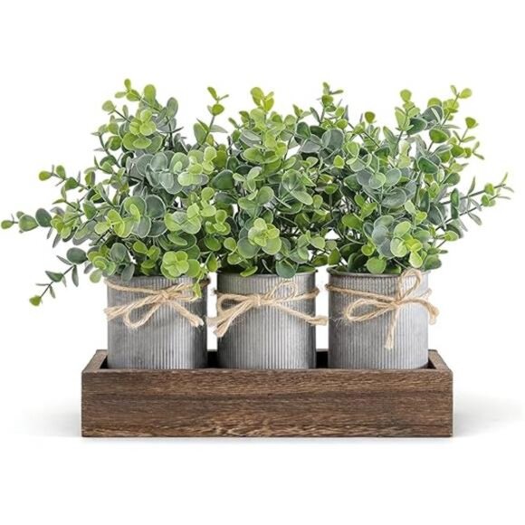 Centerpiece Table Decorations Coffee Table Decor Wood Tray 3 Galvanized Pots - Picture 6 of 6